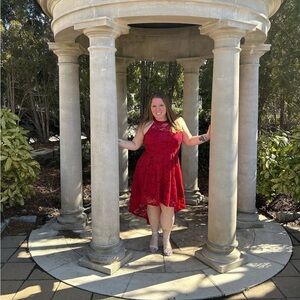 Chic Red High-Low Lace Dress
